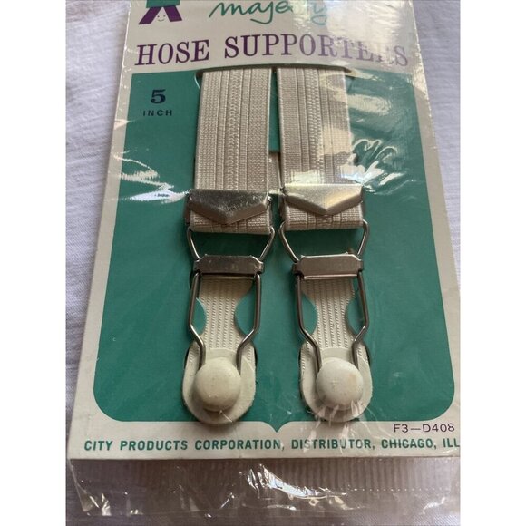 Majesty Hose Supporters Vintage 5" Elastic & Metal Clips White New Old Stock - Picture 2 of 6